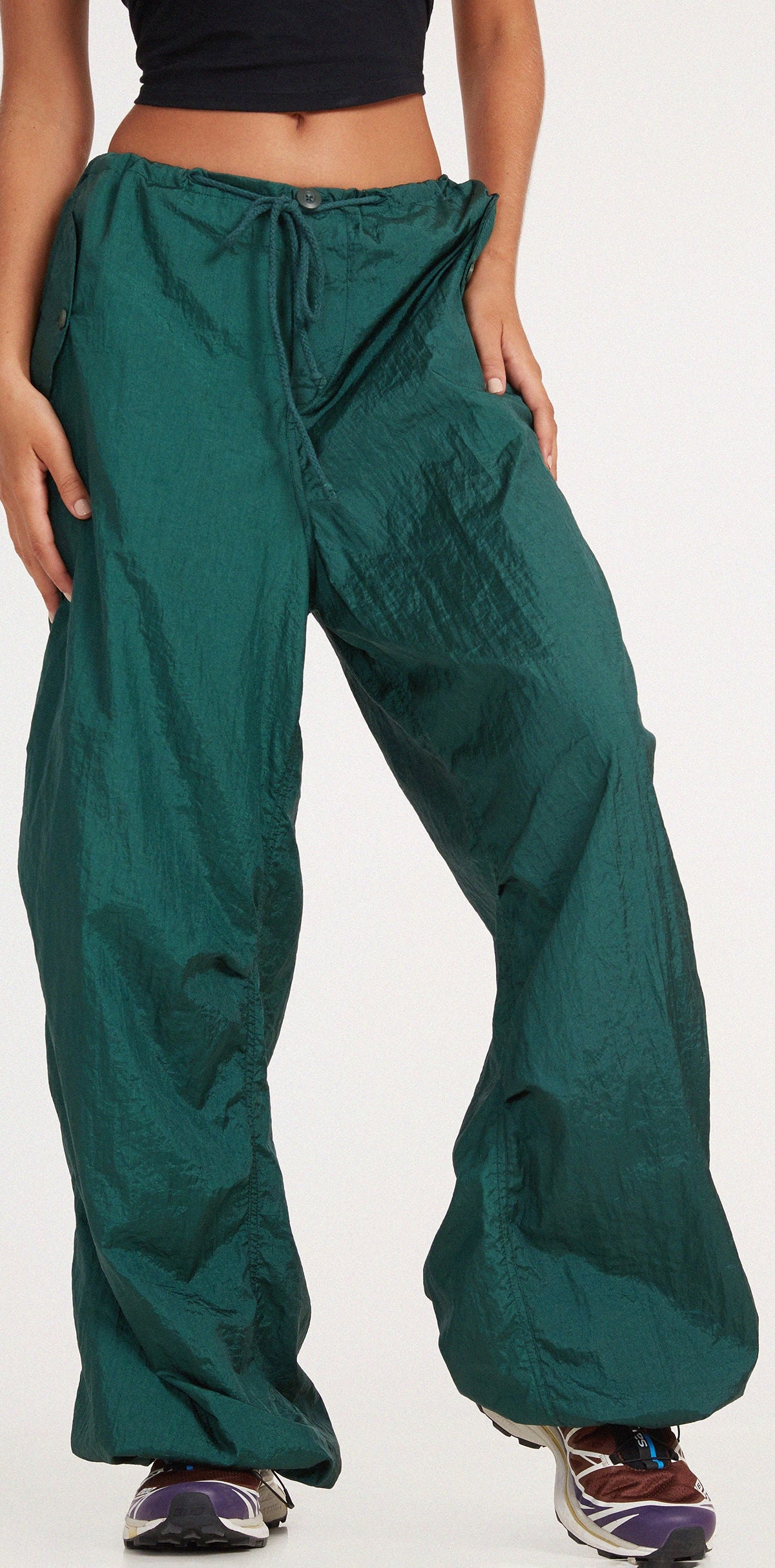 Bottle Green Wide Leg Parachute Cargo Trousers | Chute – motelrocks-com-us