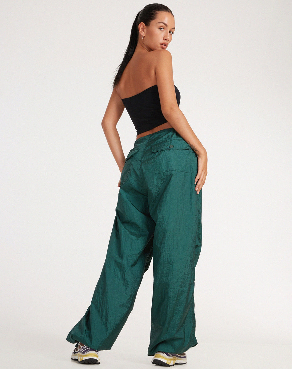 Bottle Green Wide Leg Parachute Cargo Trousers | Chute – motelrocks-com-us