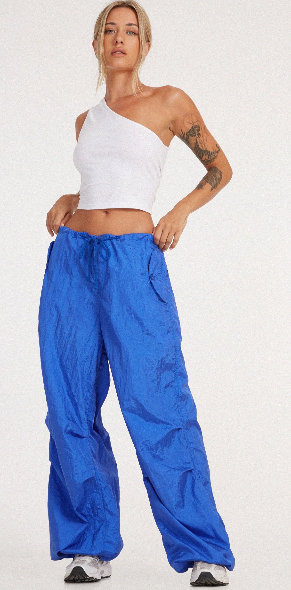 Cobalt Blue Wide Leg Parachute Cargo Trousers | Chute – motelrocks-com-us