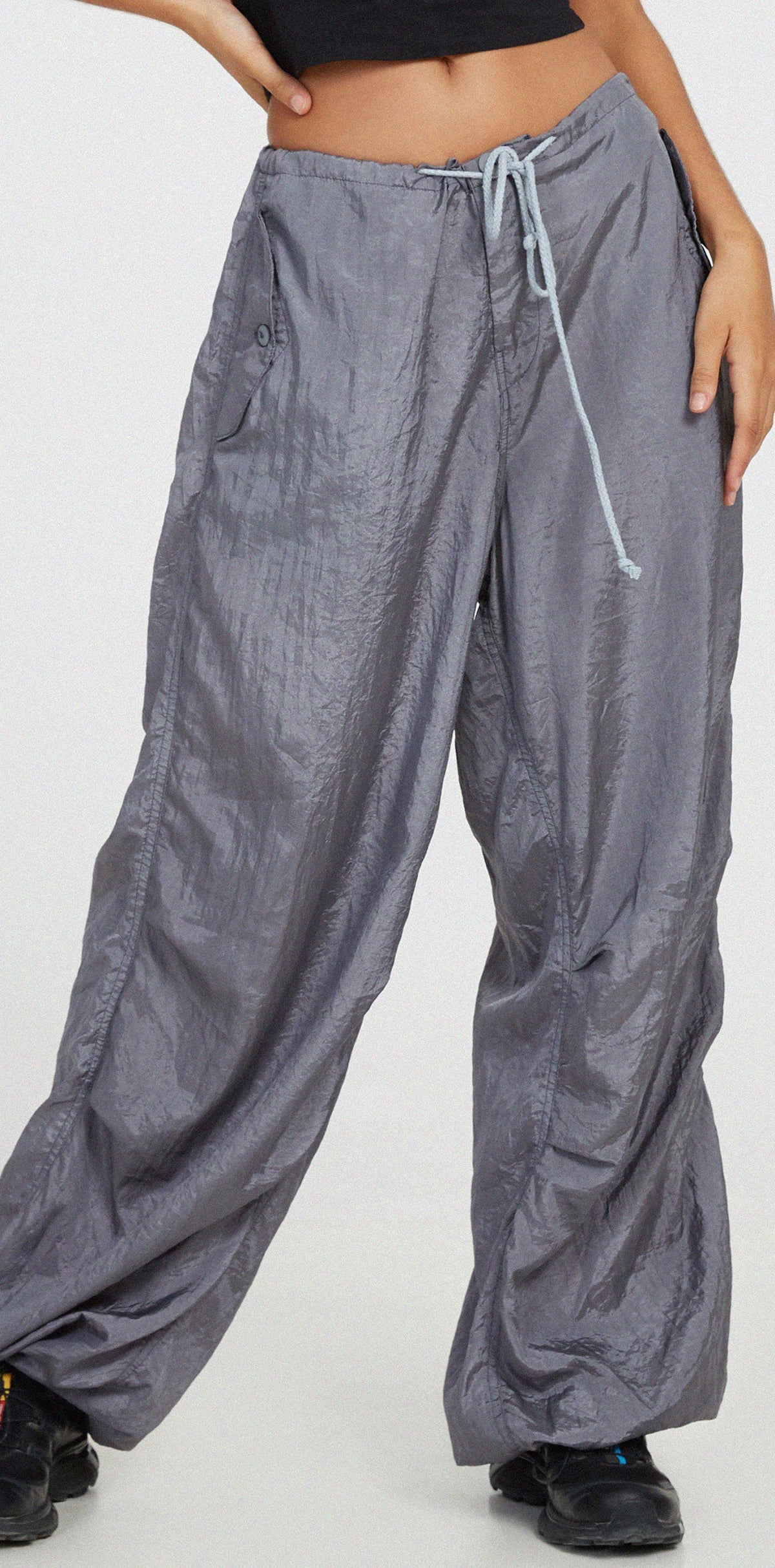 Grey Wide Leg Parachute Cargo Trousers | Chute – motelrocks-com-us