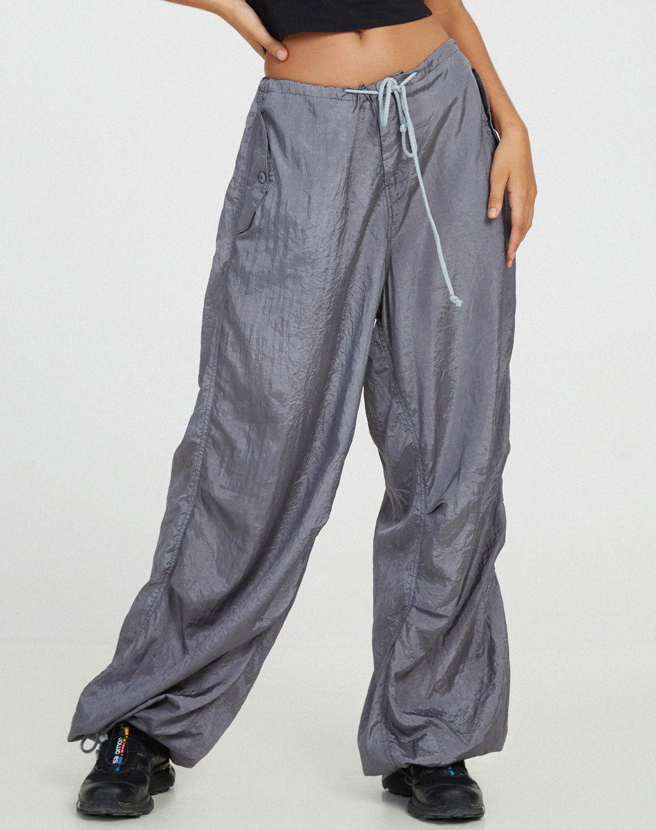 Grey Wide Leg Parachute Cargo Trousers | Chute – motelrocks-com-us