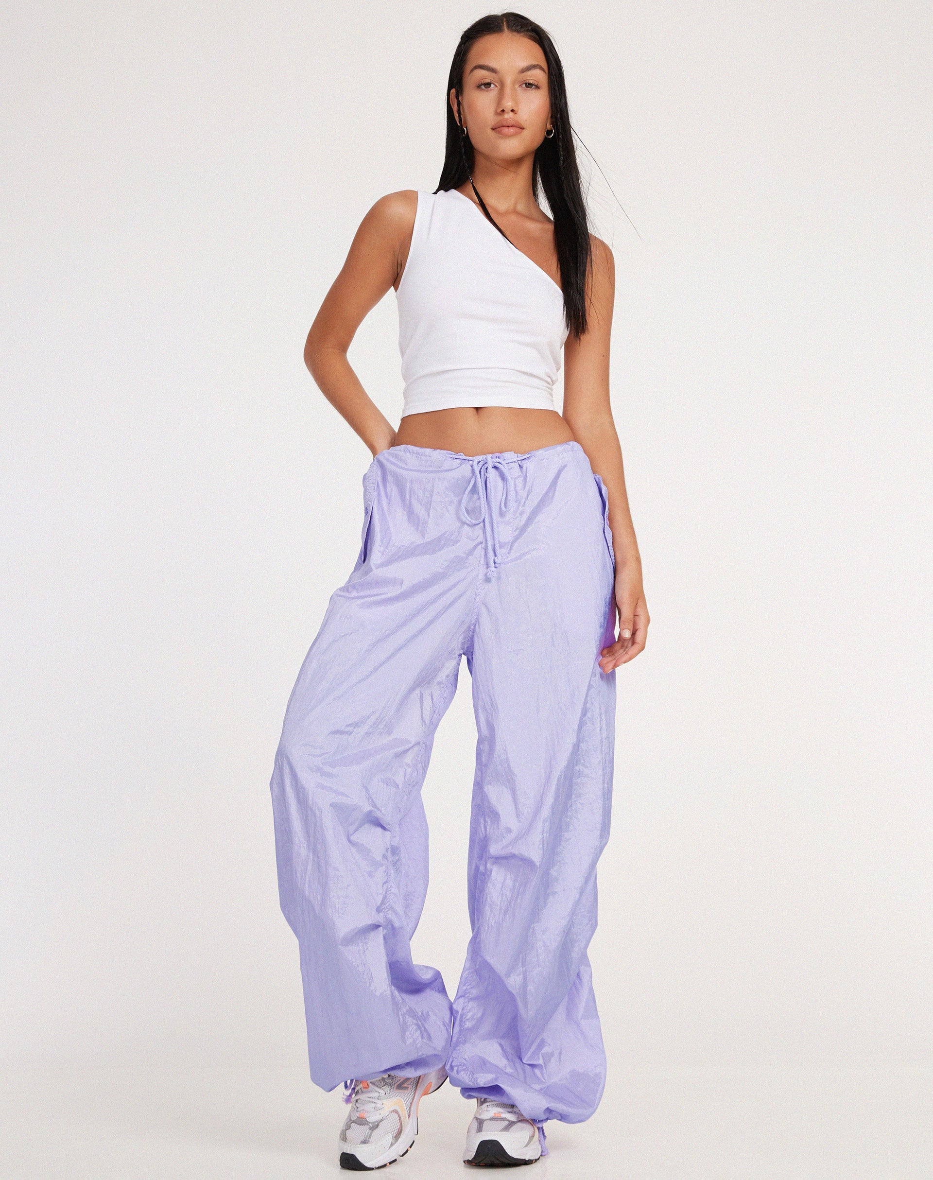 【KOOLOSET】Two-Tuck Parachute String Slacks Lilac Purple Wide Leg Parachute Cargo Trousers | Chute