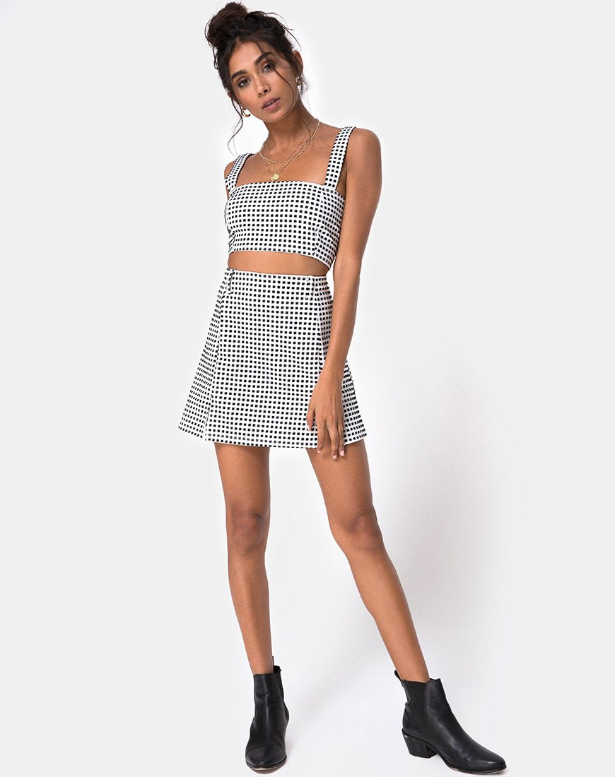 Image of Zaida Skirt in Gingham Ivory Black