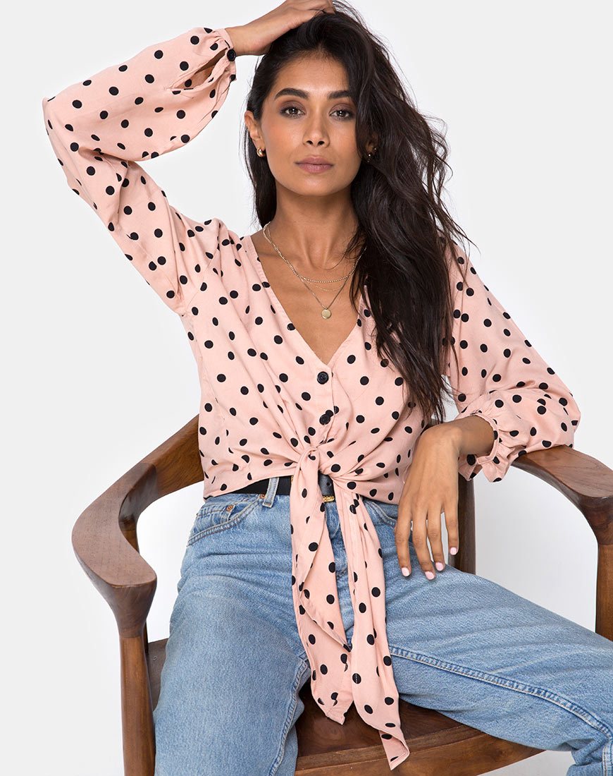 Image of Citra Top in New Polka Nude Black