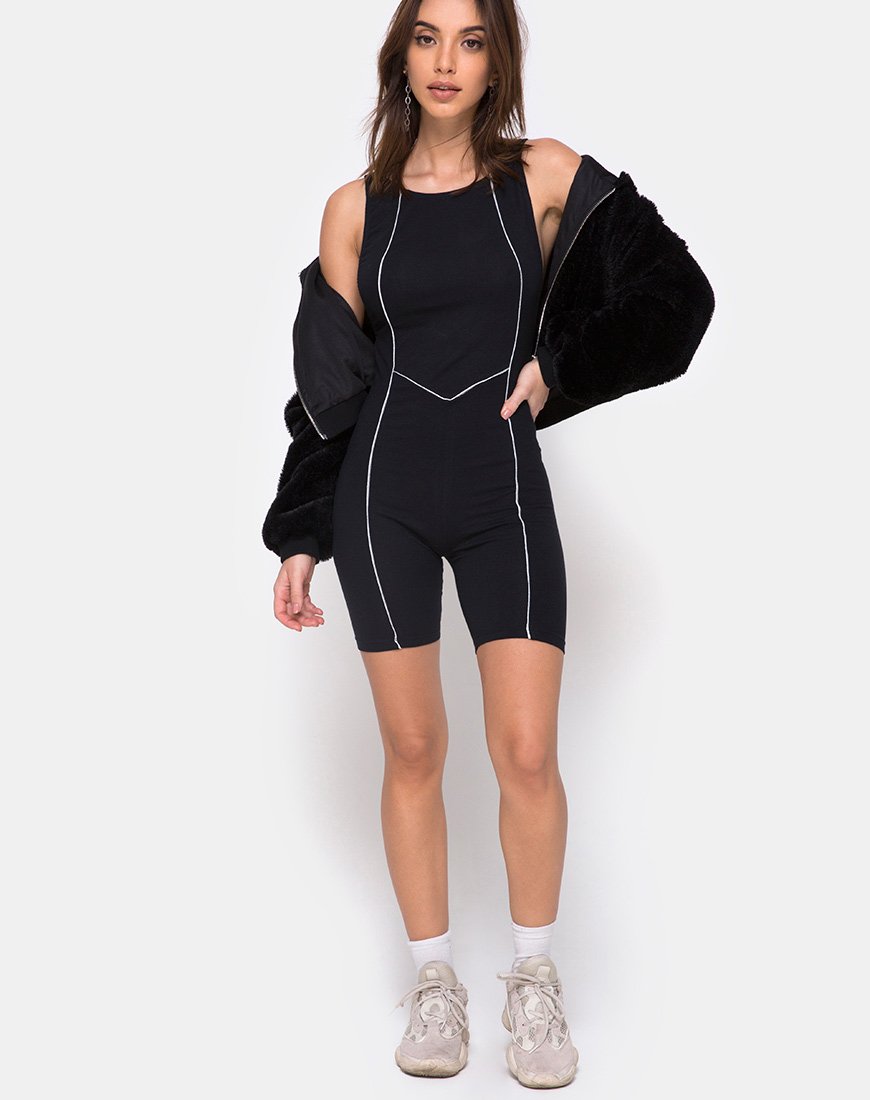 Image of Coda Unitard in Black with Piping Line