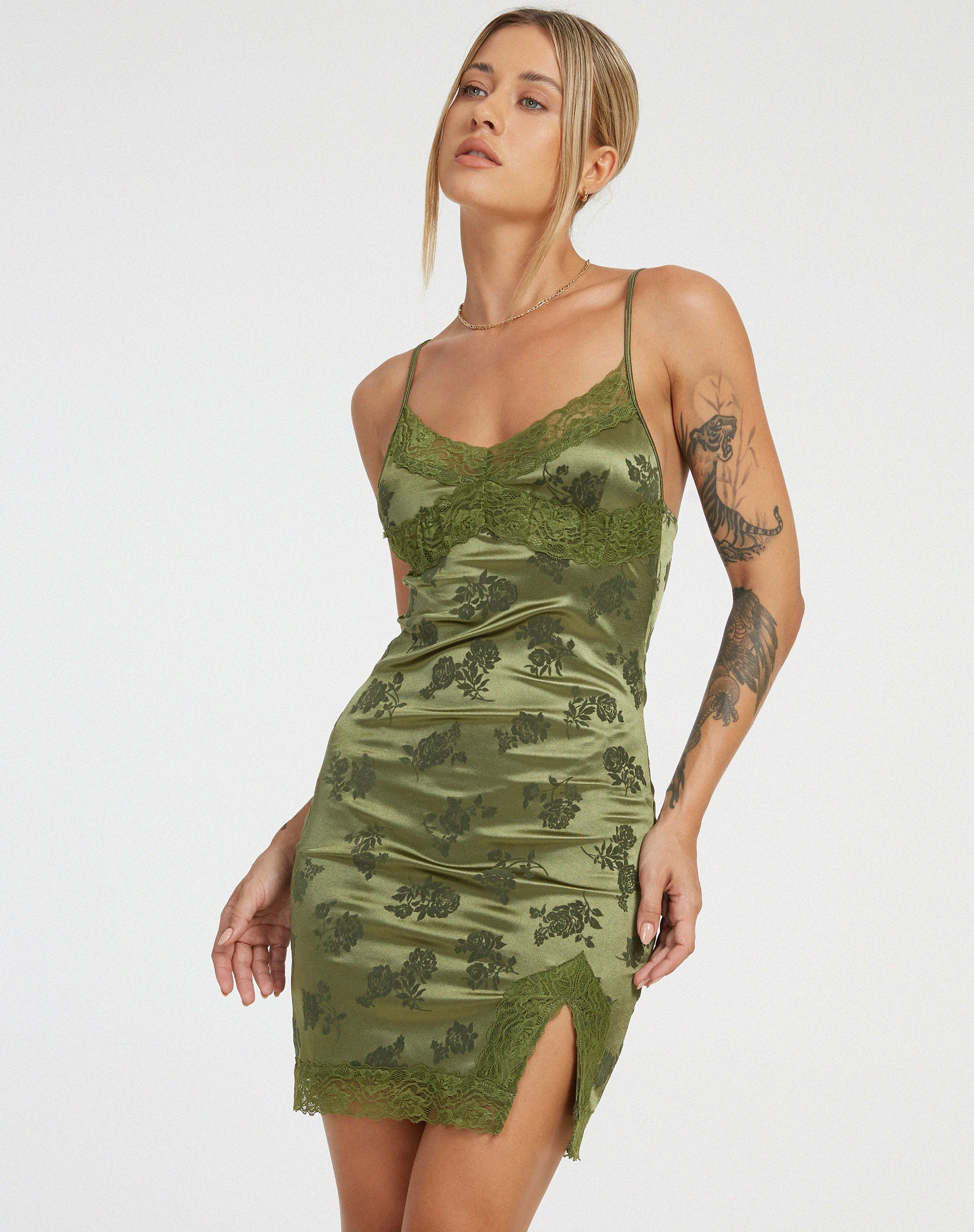 Image of Coti Bodycon Dress in Rose Flock Loden Green