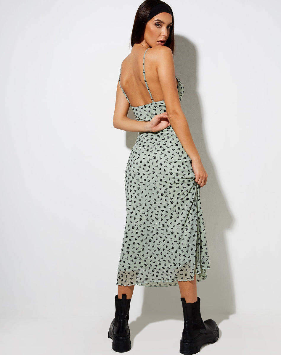 Floral Sage Mesh Strappy Midi Dress | Cotina – motelrocks-com-us