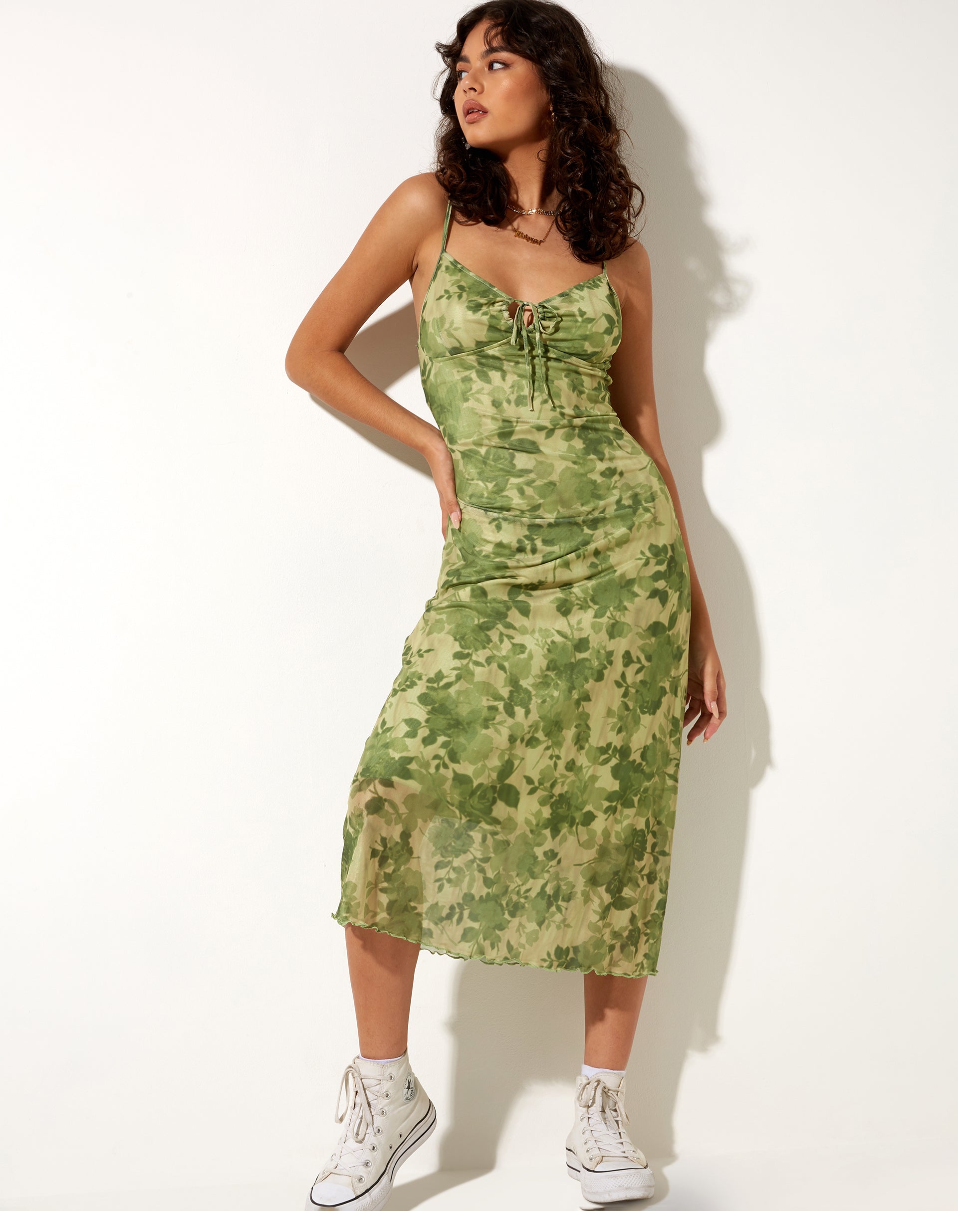 Green Floral Strappy Midi Dress | Coya – motelrocks-com-us