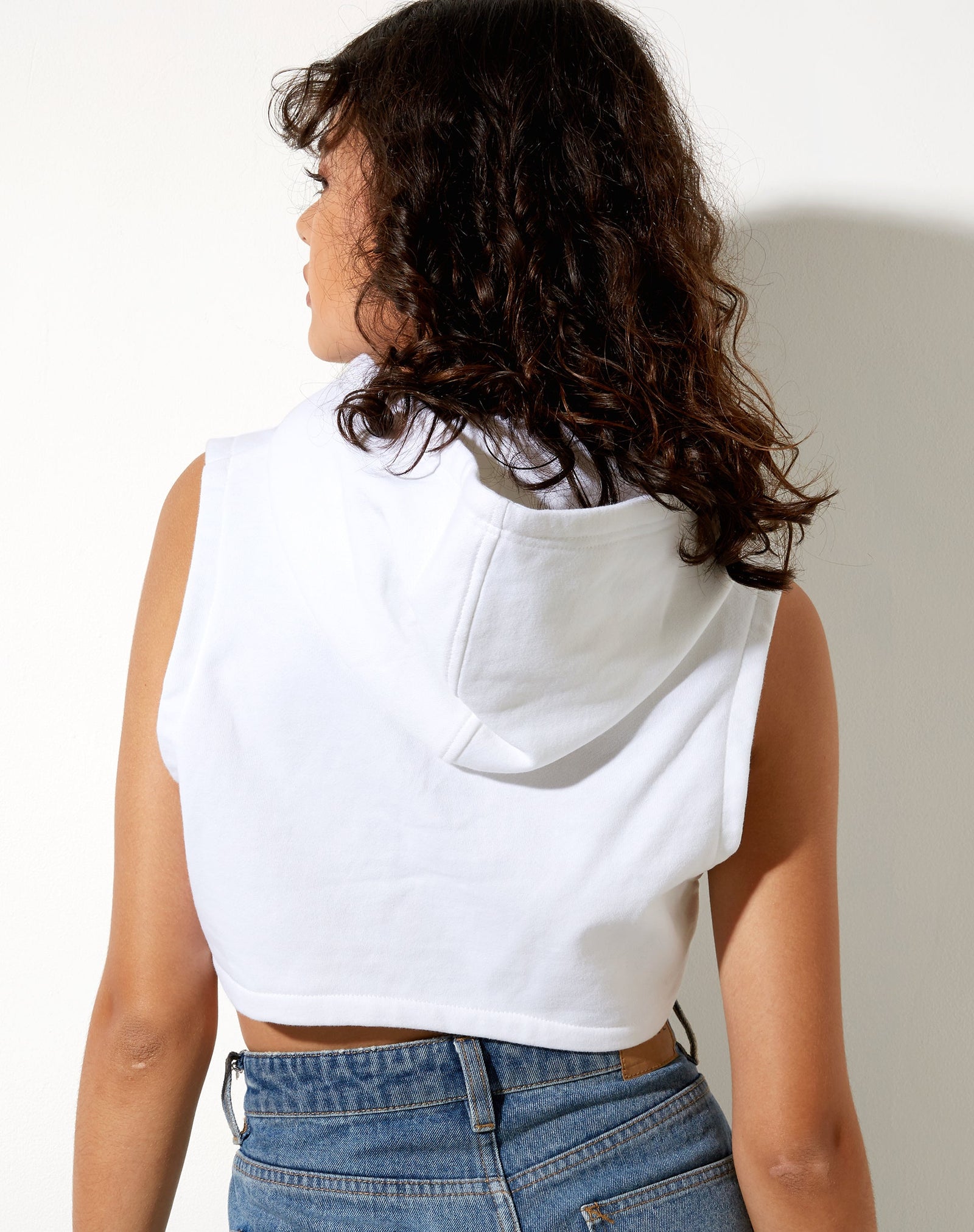 White Sleeveless Cropped Hoodie | Crodie – motelrocks-com-us