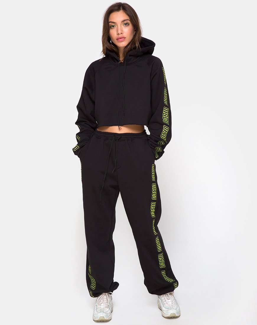 Image of Cropped Black Hoodie in Disco Embro