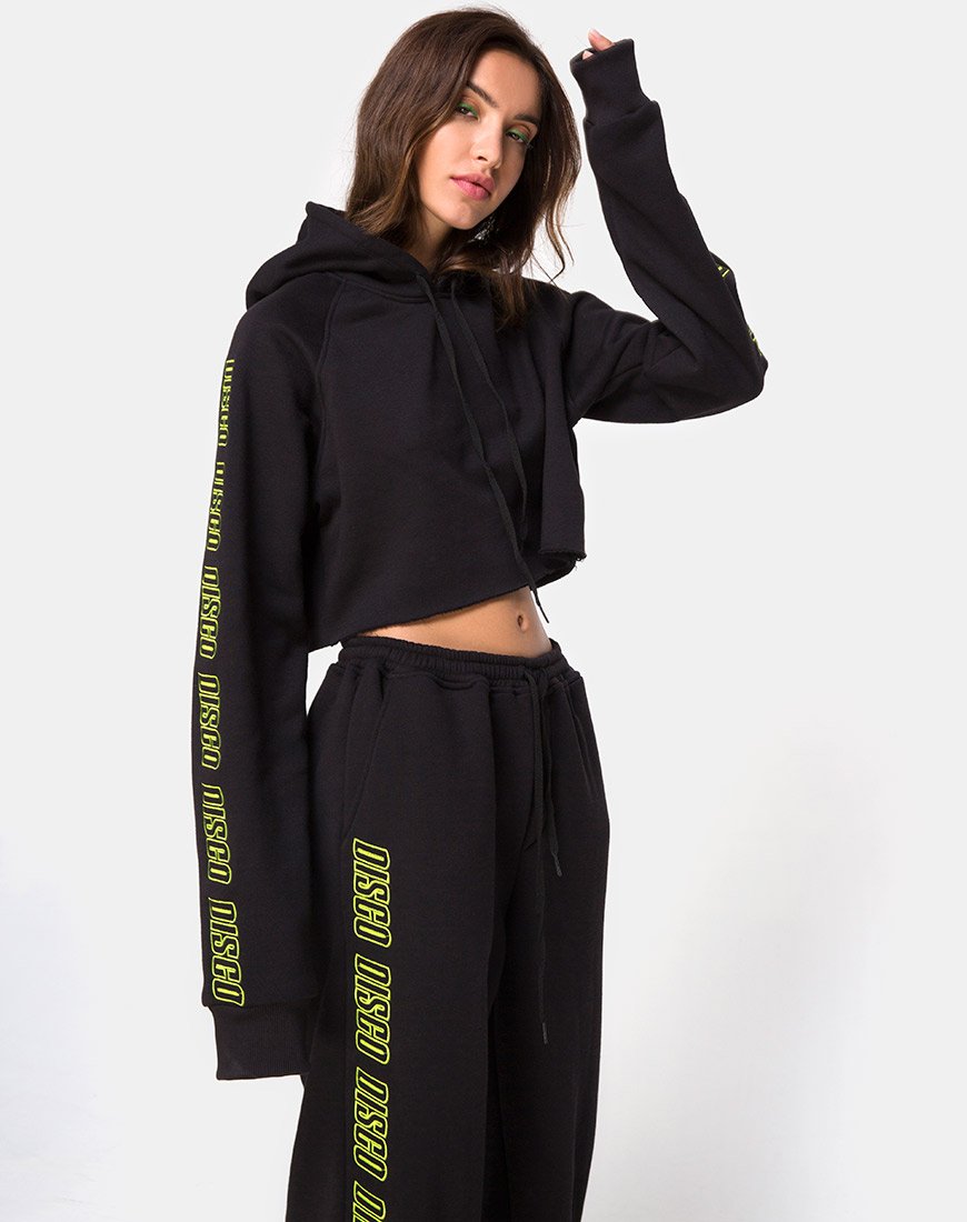 Cropped Black Hoodie in Disco Embro