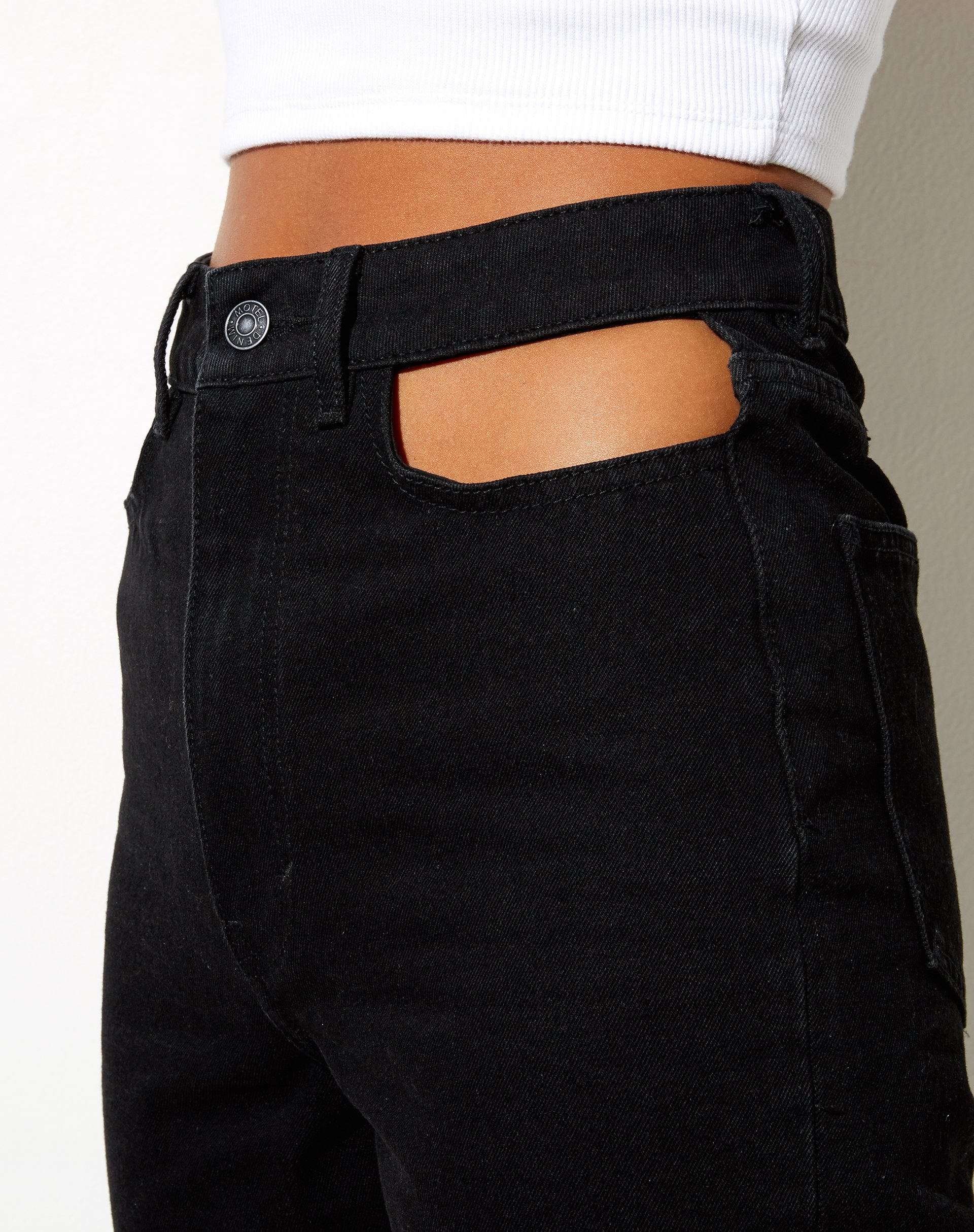 Image of Cut Out Straight Leg Jean in Black Wash