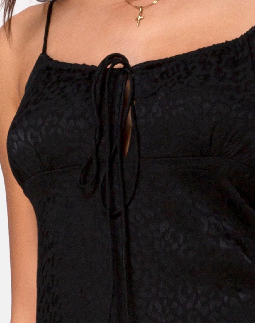 Image of Cypress Midi Dress in Satin Cheetah Black