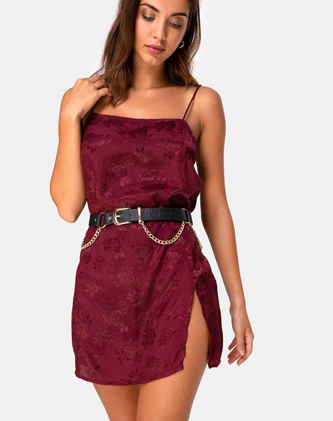 Datista Slip Dress in Satin Rose Burgundy – motelrocks-com-us