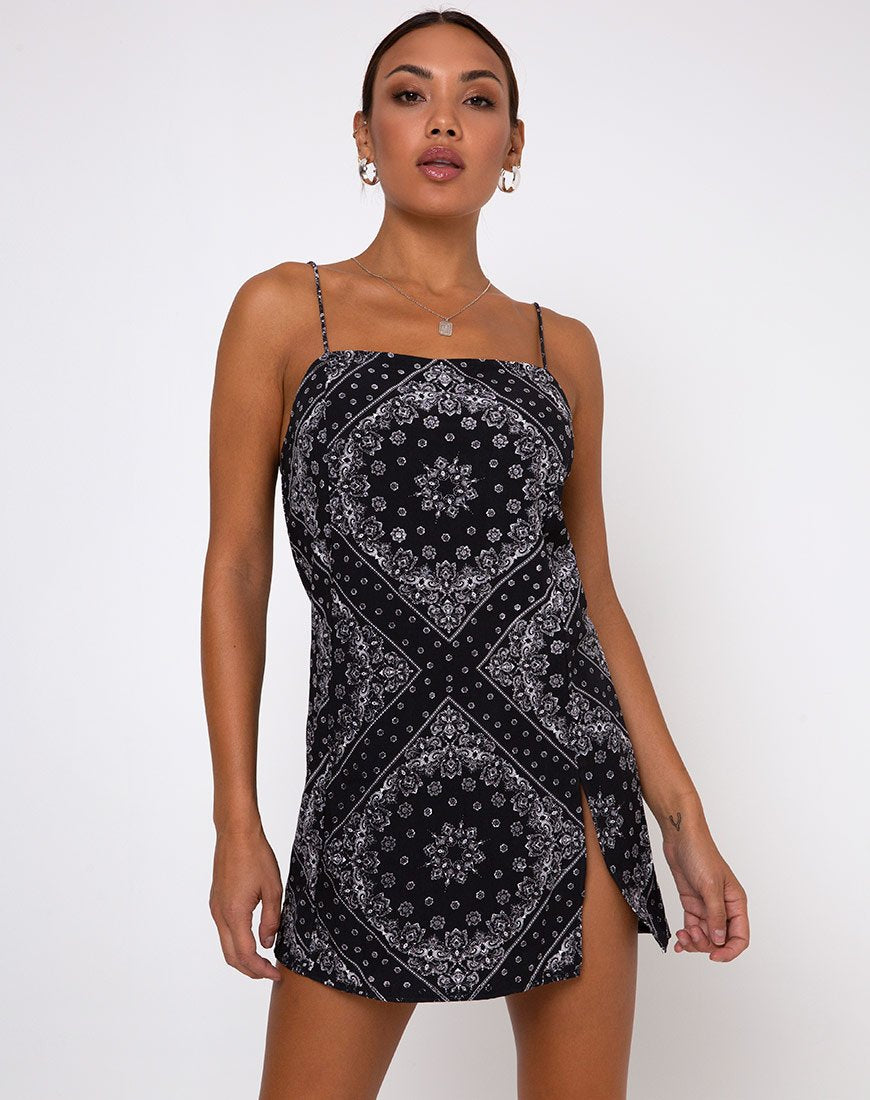 Datista Slip Dress in Bandana Black Placement Datista Slip Dress in Bandana Black Placement