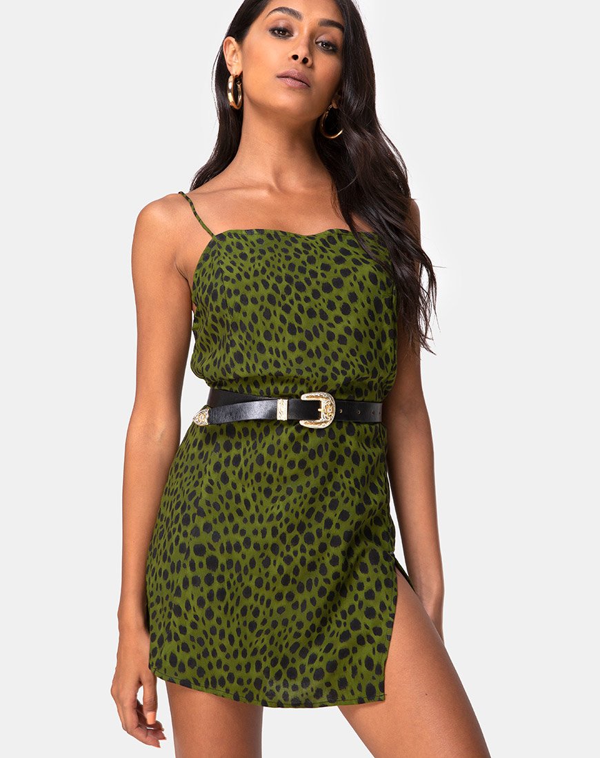 Datista Slip Dress in Cheetah Khaki