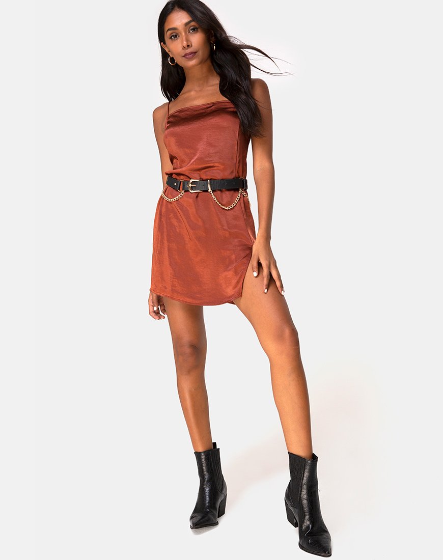 Image of Datista Dress in Satin Dark Rust