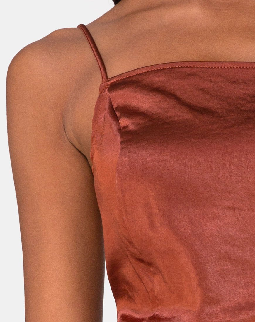 Image of Datista Dress in Satin Dark Rust