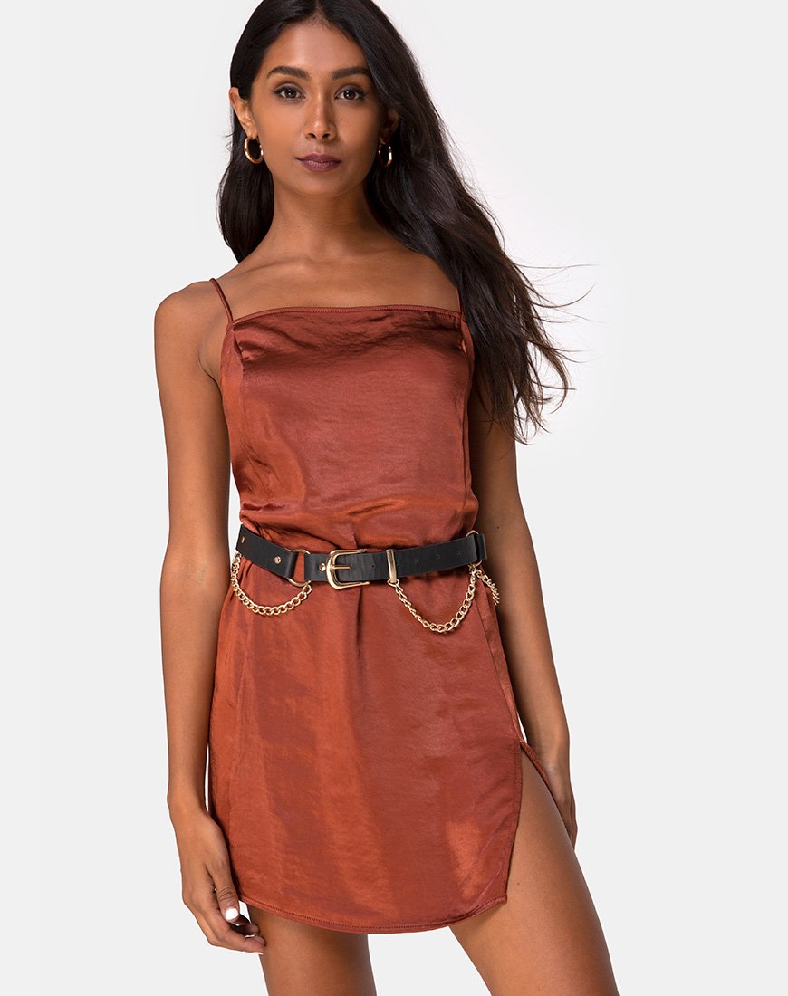 Image of Datista Dress in Satin Dark Rust