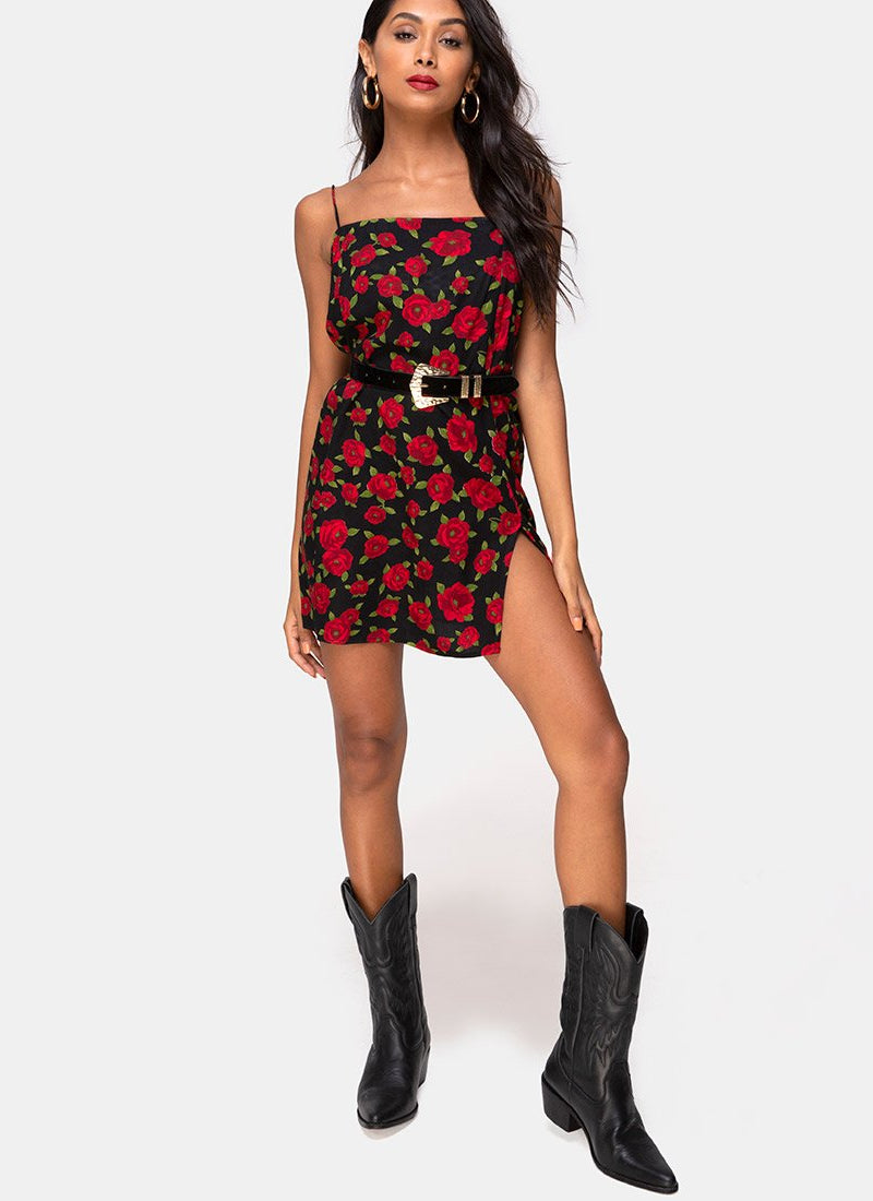 Datista Slip Dress en Roaming Rose Negro