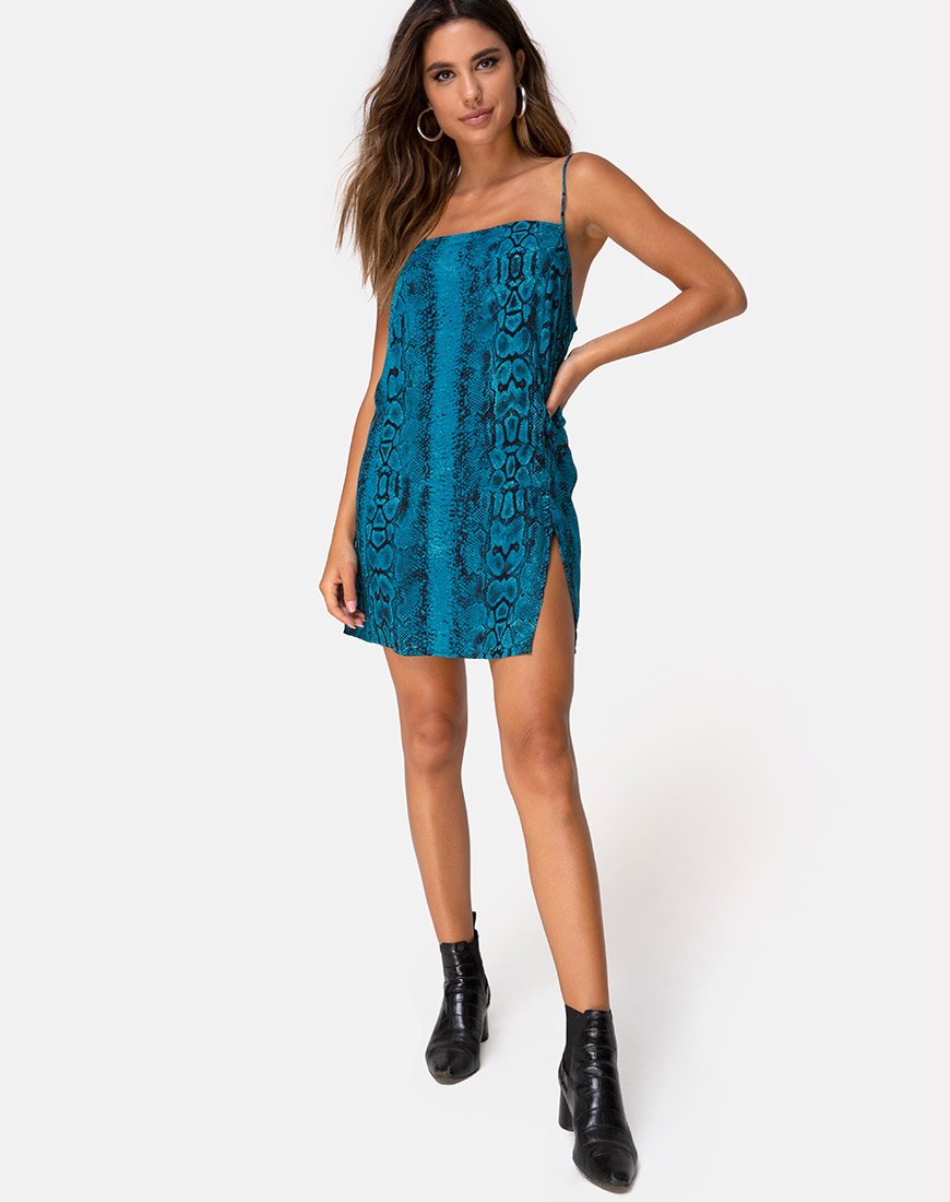Image of Datista Slip Dress in Snake Blue