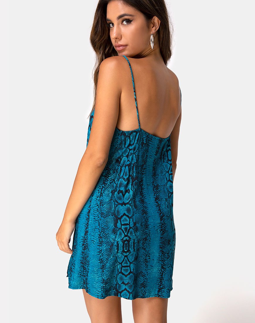 Image of Datista Slip Dress in Snake Blue