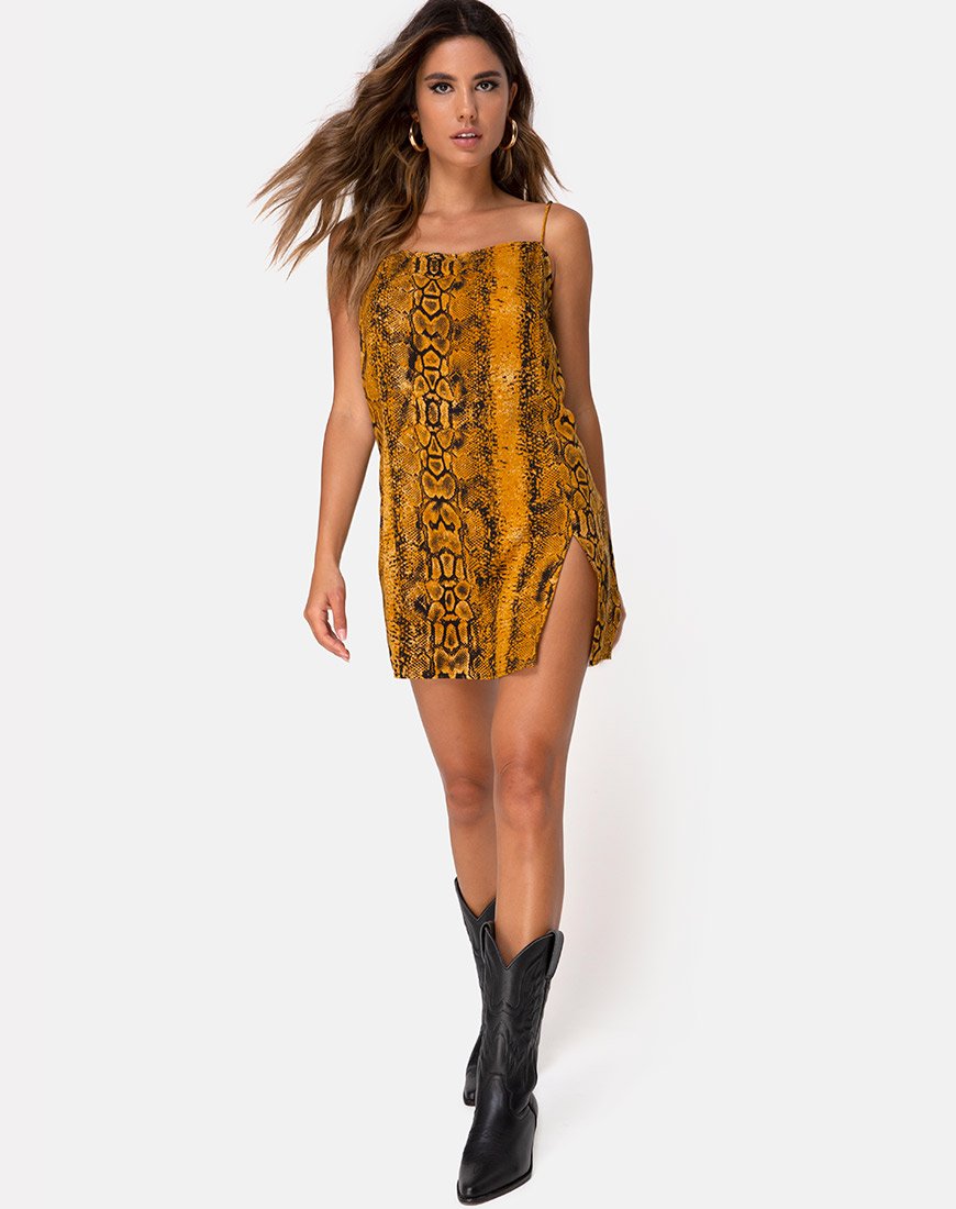 Image of Datista Slip Dress in Snake Mustard