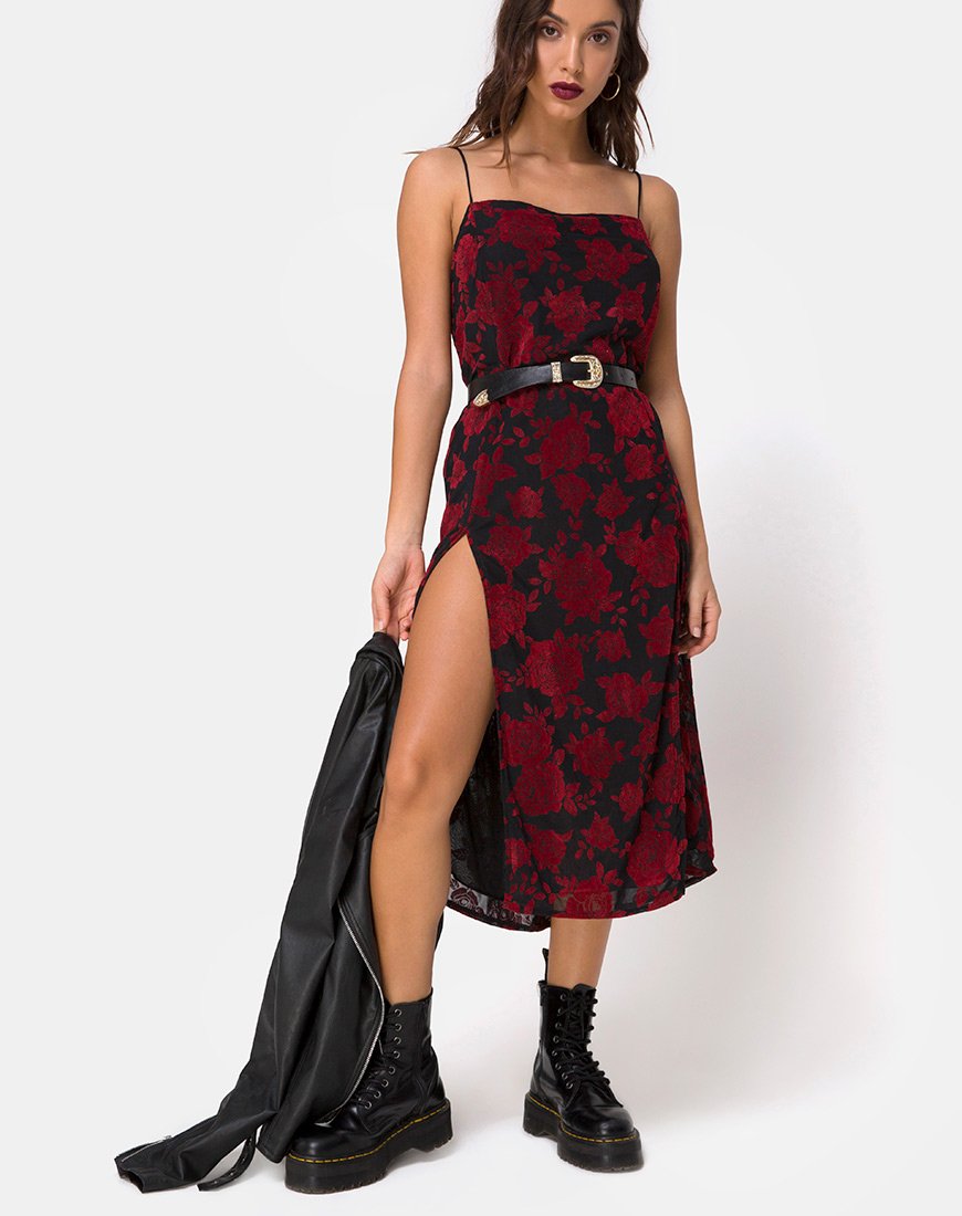 Image of Daxita Dress in Romantic Red Rose Flock