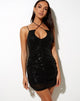 Image of Denila Bodycon Dress in Drape Sequin Black