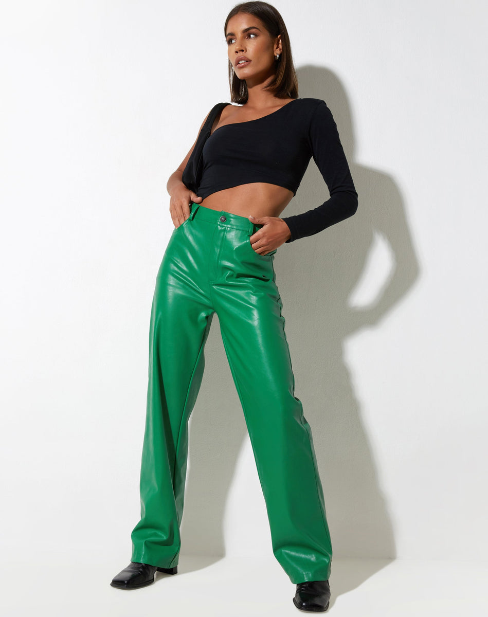 Green Pu Faux Leather Trouser | Zoka – motelrocks-com-us
