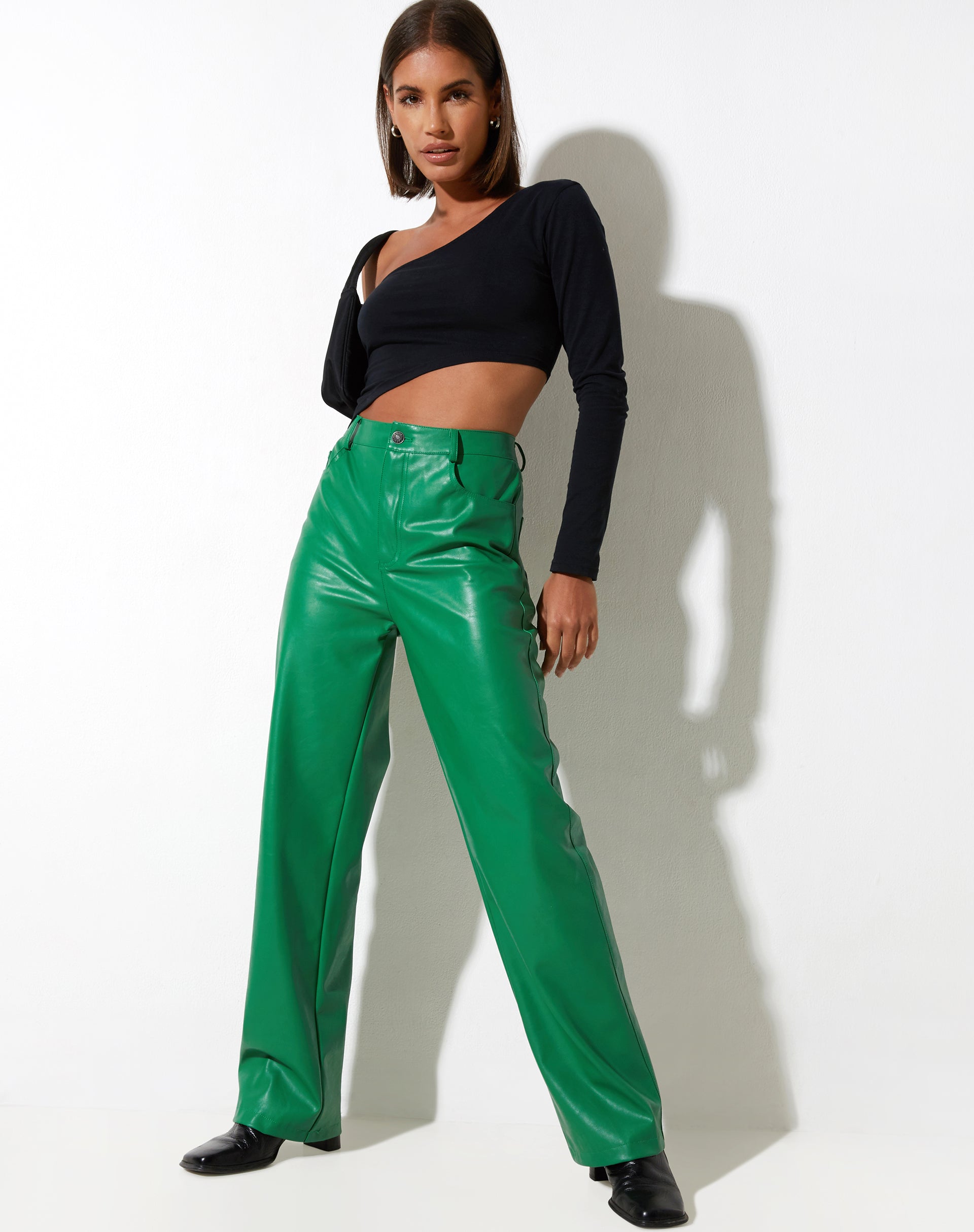 Green Pu Faux Leather Trouser | Zoka – motelrocks-com-us