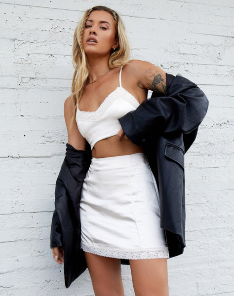 Satin Beige Mini Skirt with Lace Trim | Alma – motelrocks-com-us