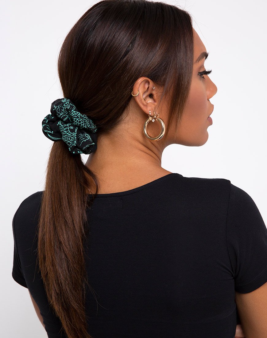 Image of Scrunchie in Dragon Flower Black and Mint
