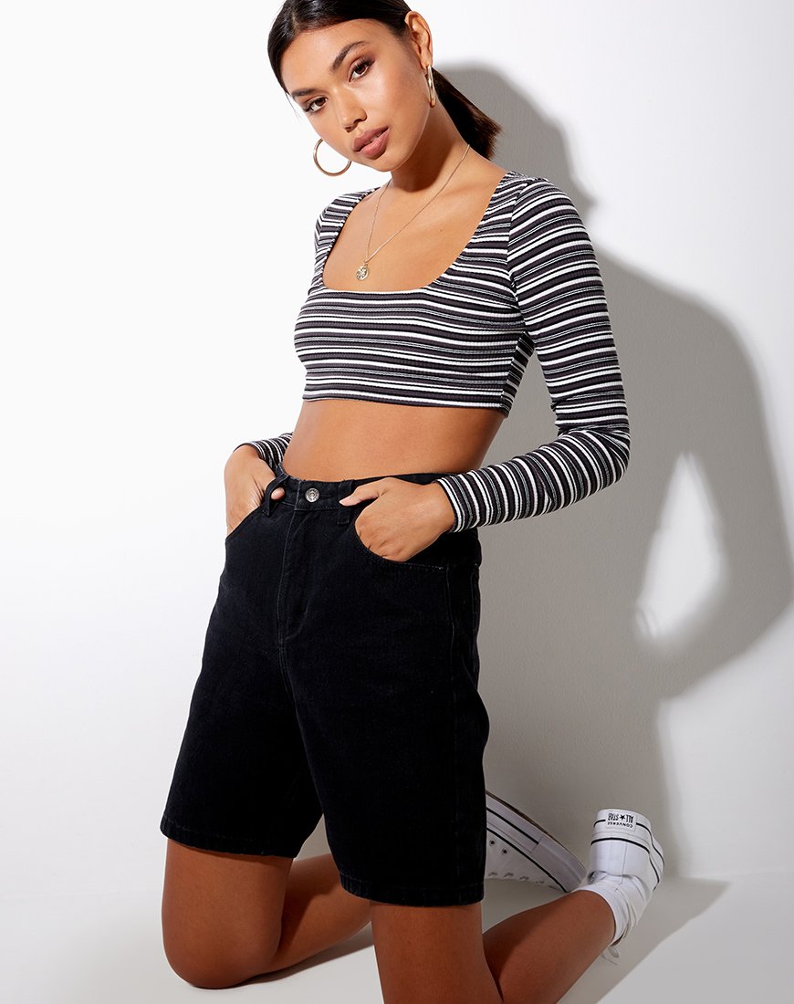 Image of Adea Crop Top in Black Grey and White