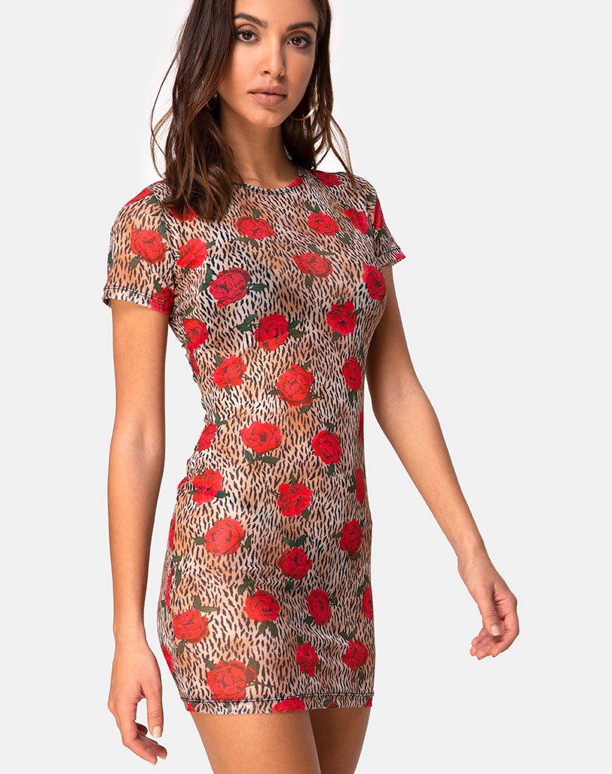 rose print bodycon dress Motel Blue Rose Print Bodycon Dress - Size XS