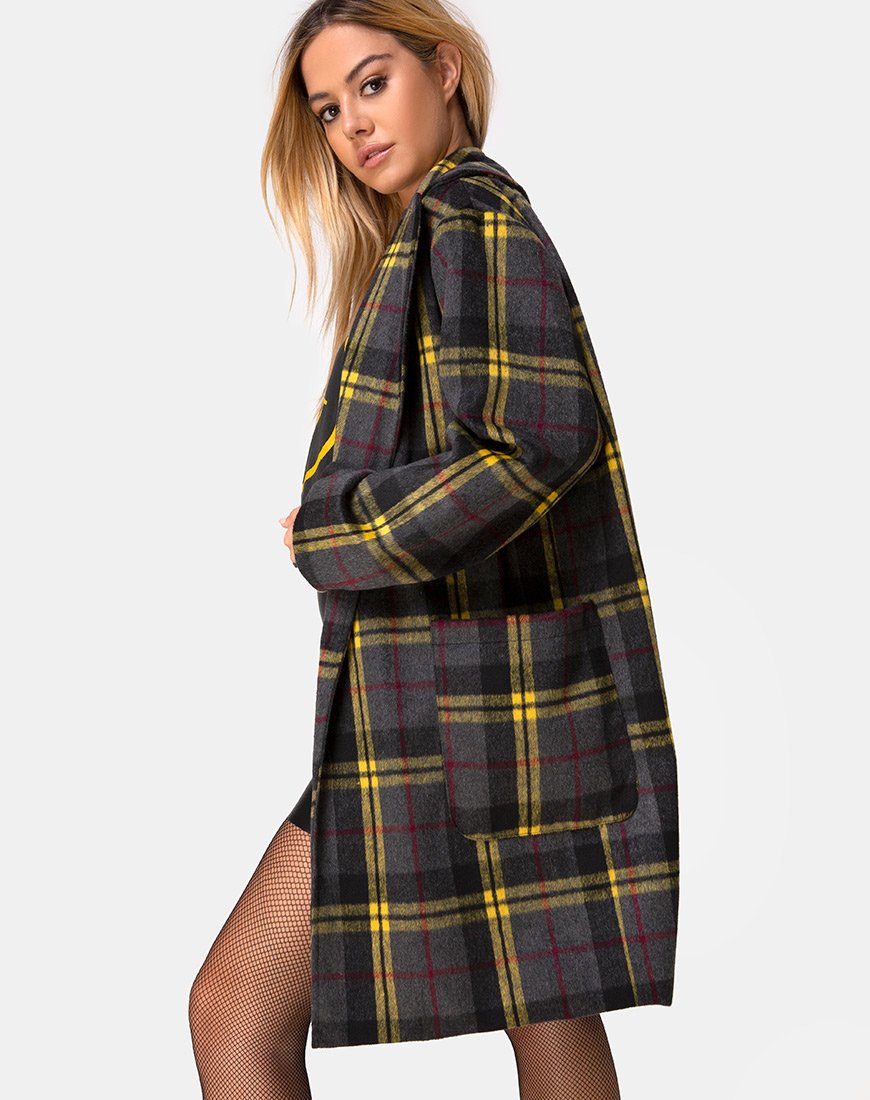 Image of Dusty Coat in Check Yellow Brown