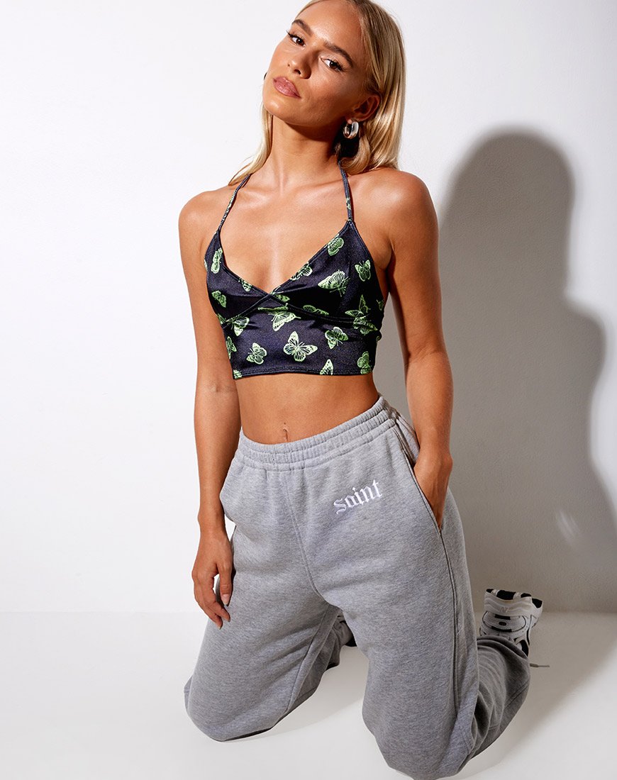 Image of Dyla Crop Top in Black Butterfly Lime