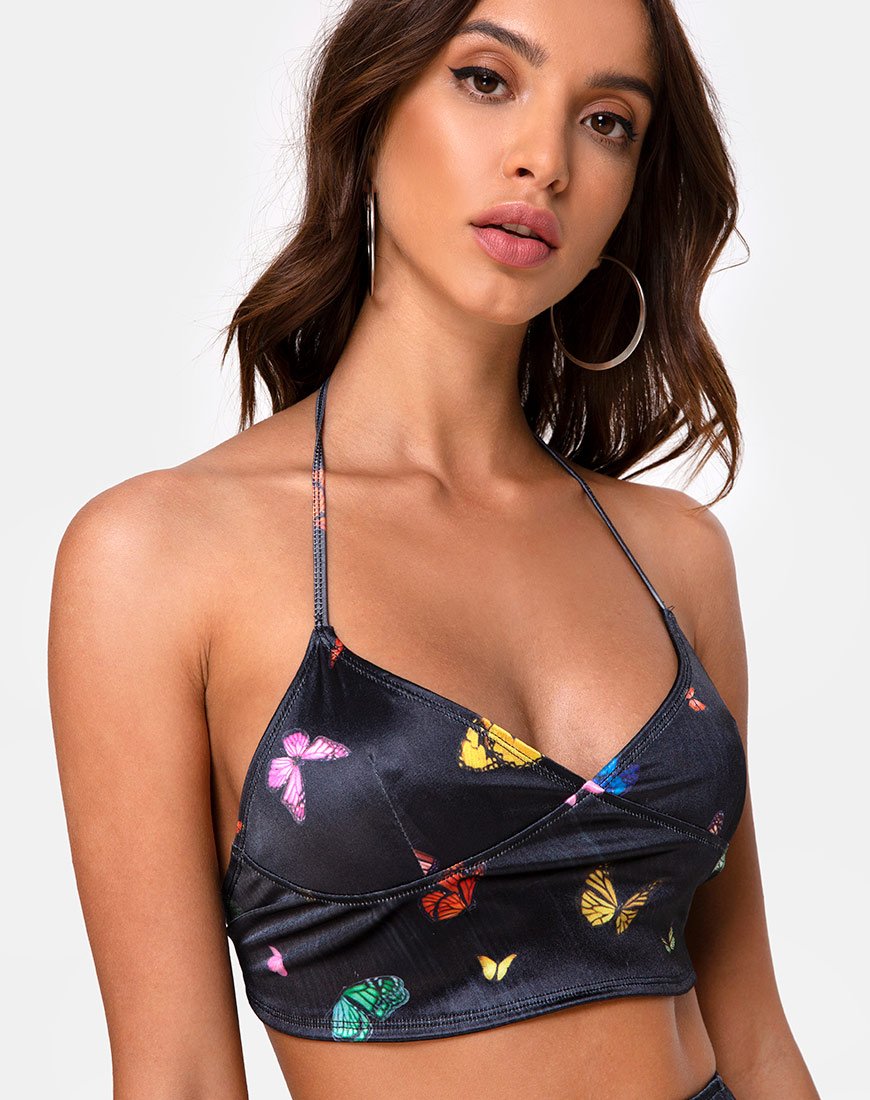 Image of Dyla Top in Black Satin Butterfly