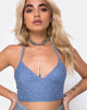 Image of Dyla Crop Top in Blue Denim Hot Fix