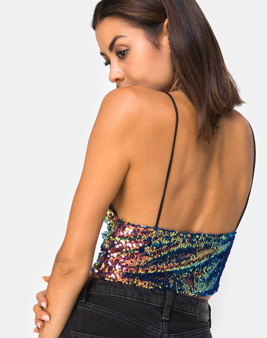 Image of Dyrilla Cropped Bralet in Dragon Fruit Sequin