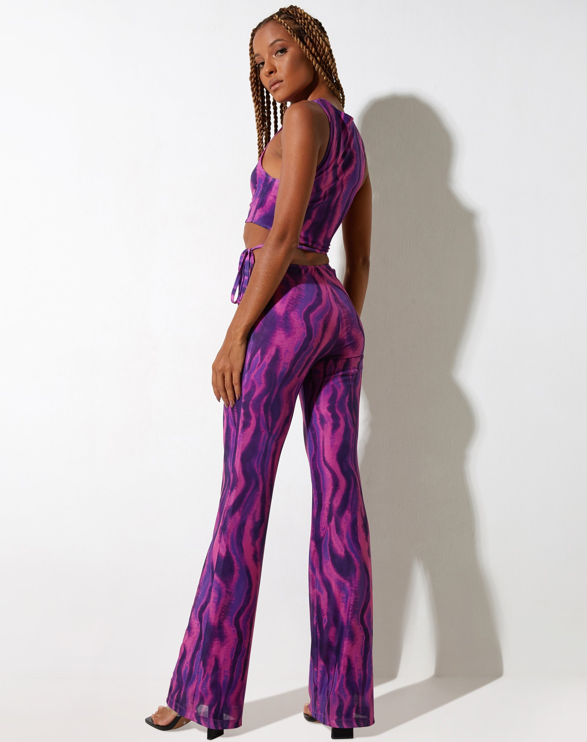 Pink Strappy Waist Flared Trousers | Eda – motelrocks-com-us