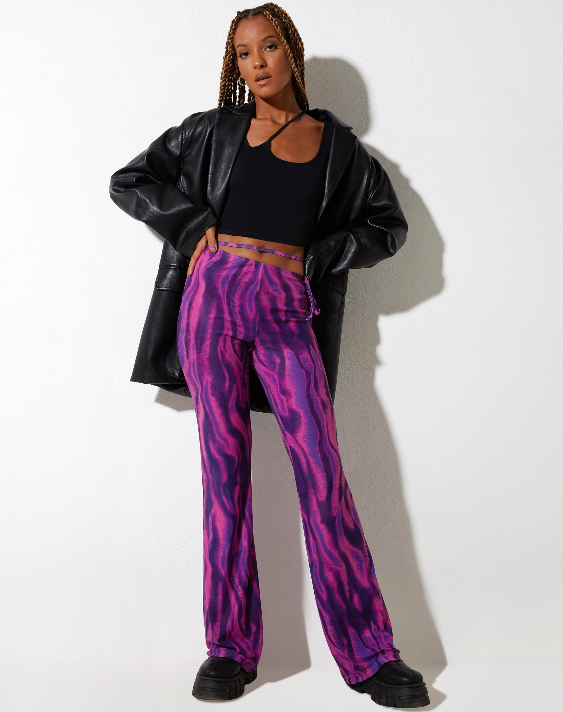 Pink Strappy Waist Flared Trousers | Eda – motelrocks-com-us