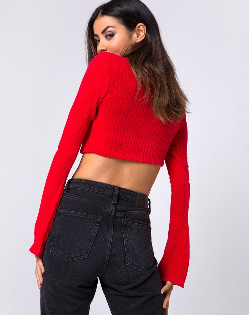 Image of Elena Crop Top in Rib Knit Red