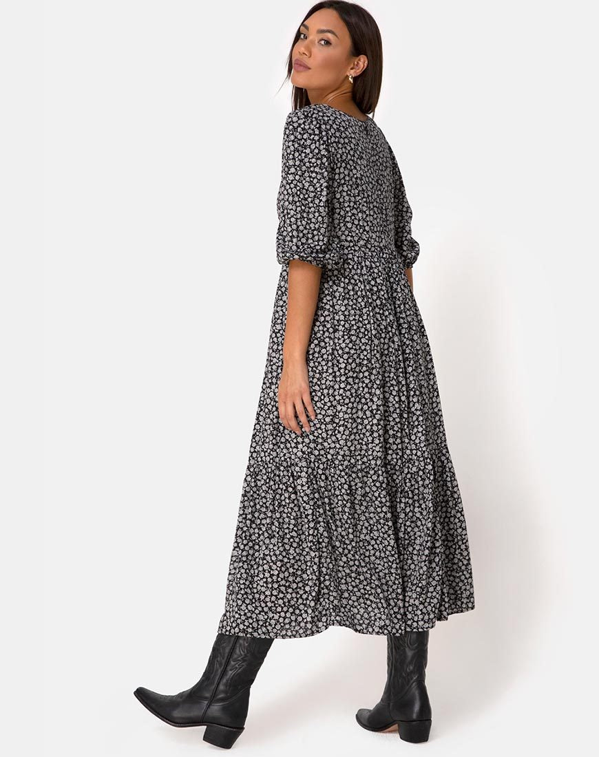 Black and White Floral Midi Dress | Ellery – motelrocks-com-us