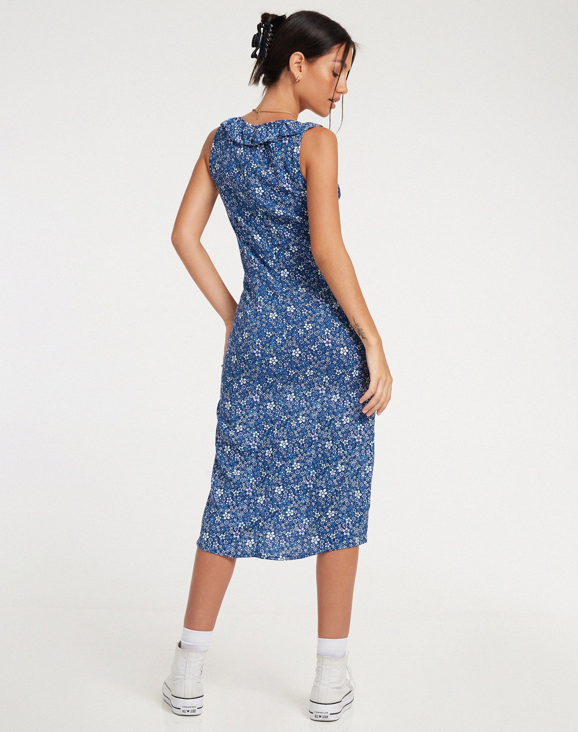 Blue Floral Print Ruffle Detail Midi Dress | Elleta motelrocks-com-us Blue Floral Print Ruffle Detail Midi Dress | Elleta motelrocks-com-us