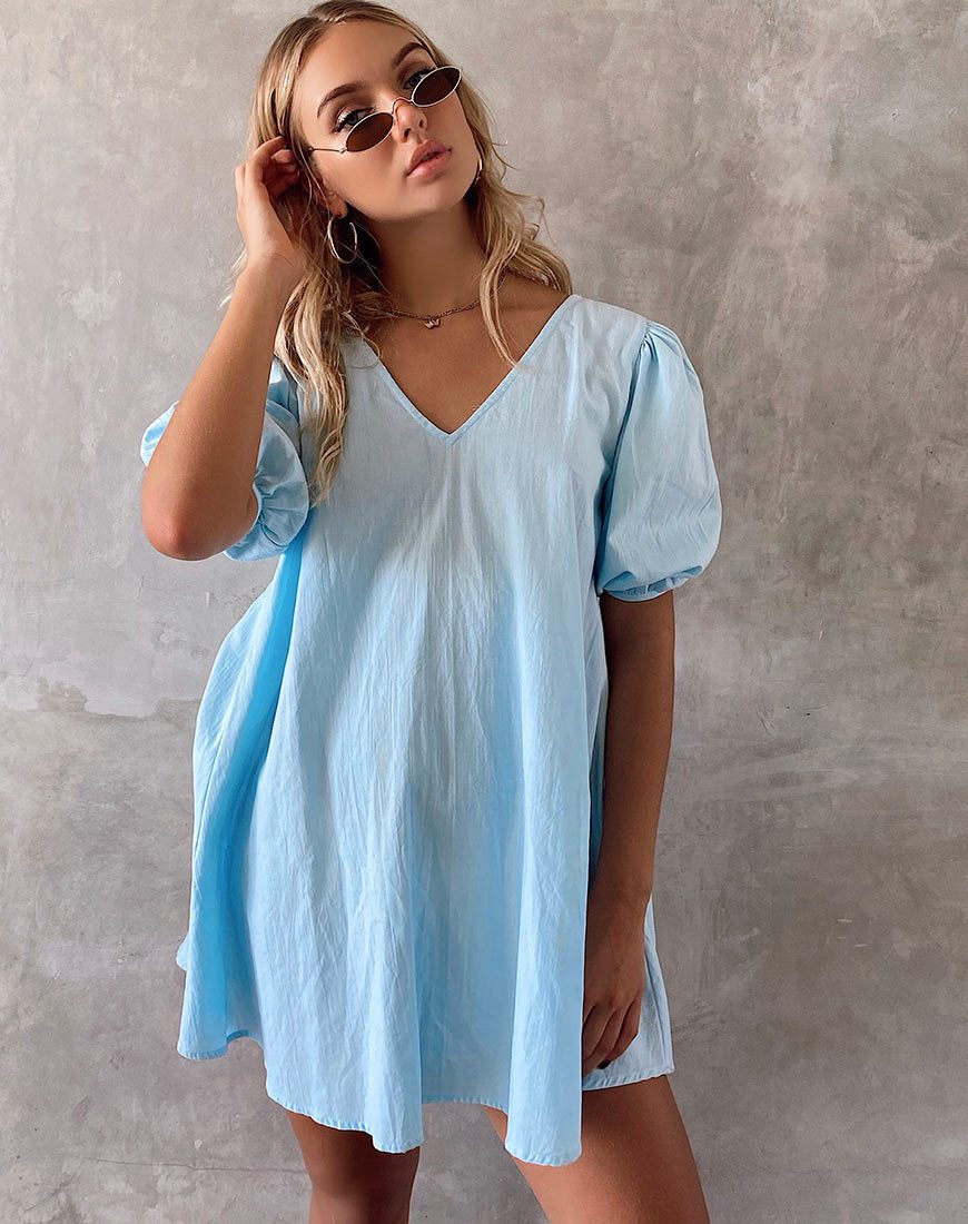 3/4 Sleeve Light Blue Babydoll Dress | Elna – motelrocks-com-us