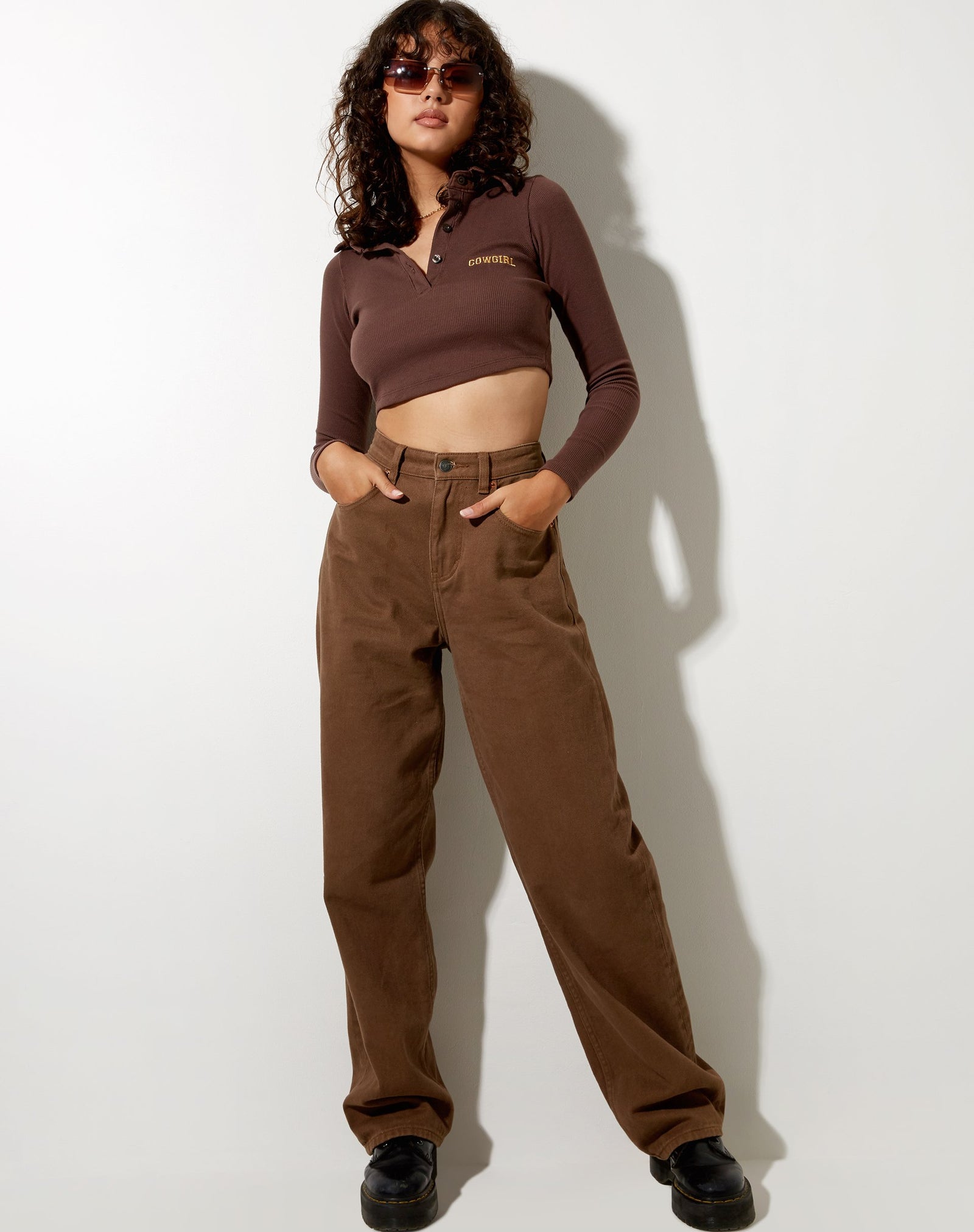 Brown Cowgirl Long Sleeve Crop Top | Elody – motelrocks-com-us
