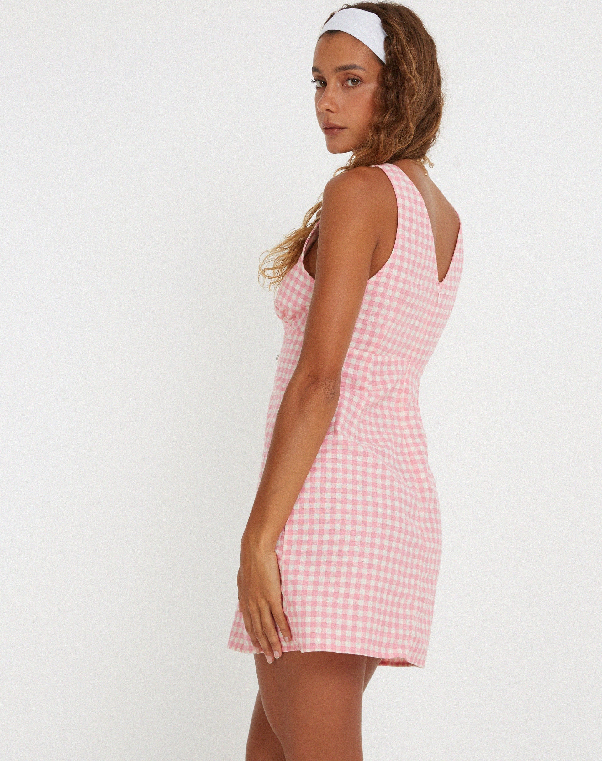 image of Eluned Mini Dress in Gingham Pink