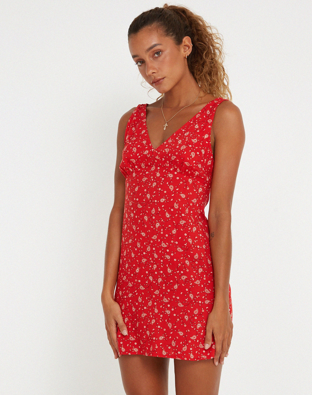 Eluned Day Dress in Paisley Fun Red