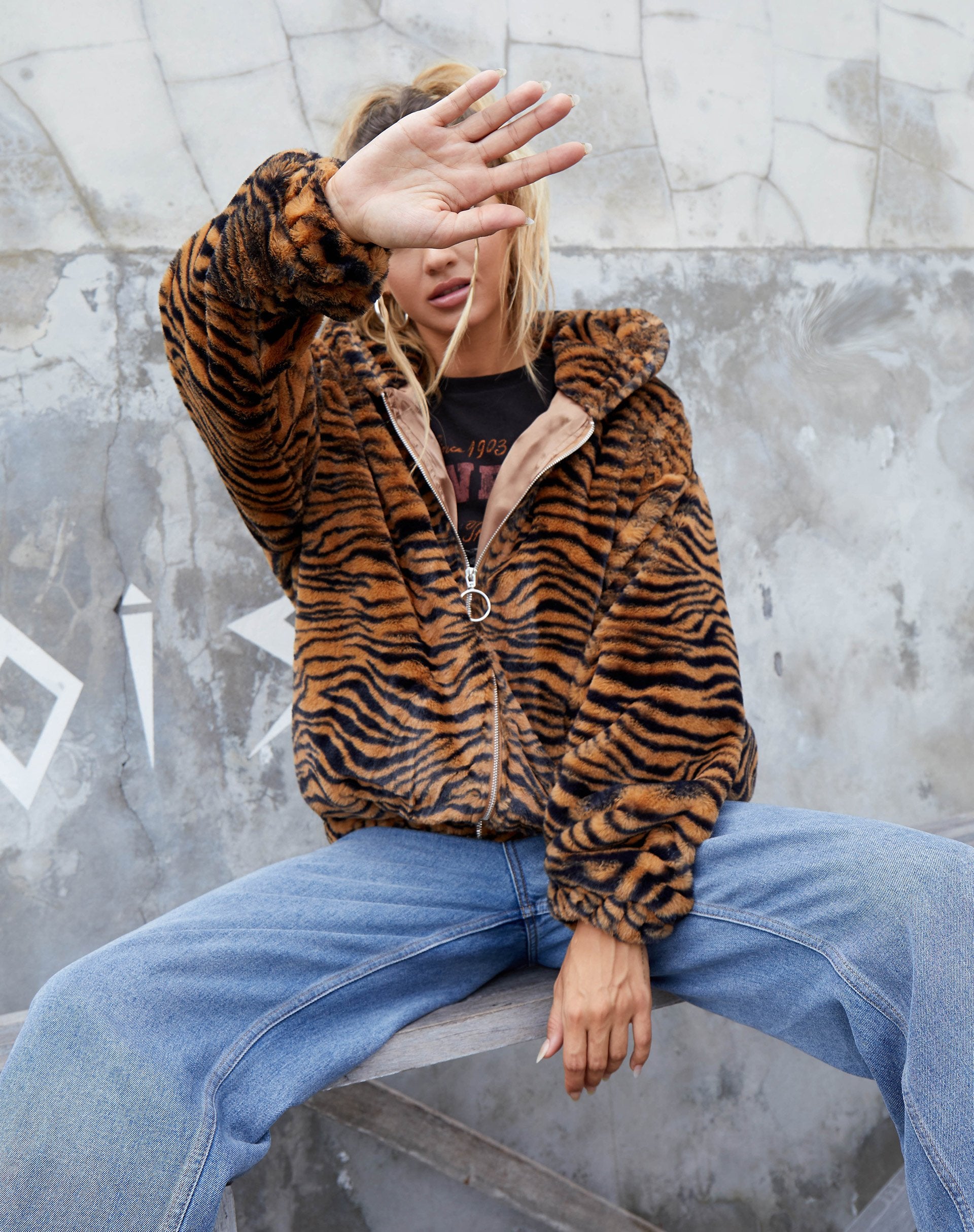 Oversize Brown Tiger Zip Coat | Emerson – motelrocks-com-us